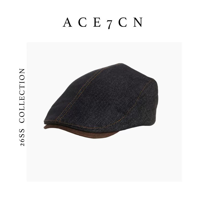 Suede-Peak Denim Flat Cap — ACE7CN