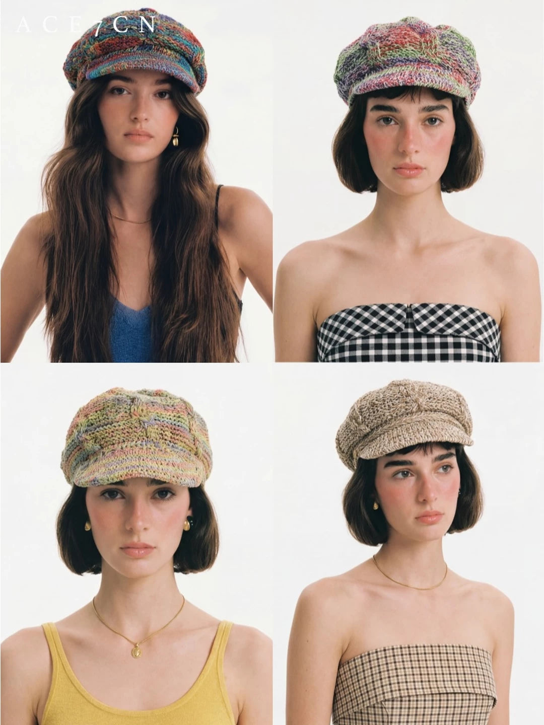 Hand-Crochet Cotton-Linen Newsboy Cap — ACE7CN