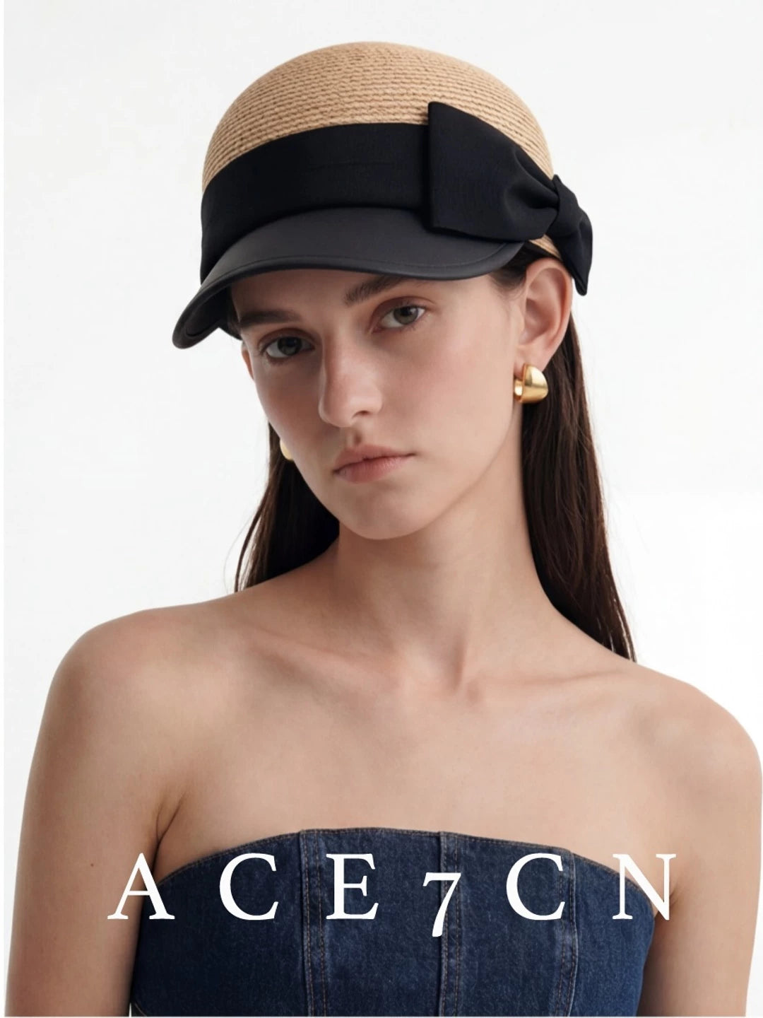 Bow-Detail Straw Equestrian Cap — ACE7CN