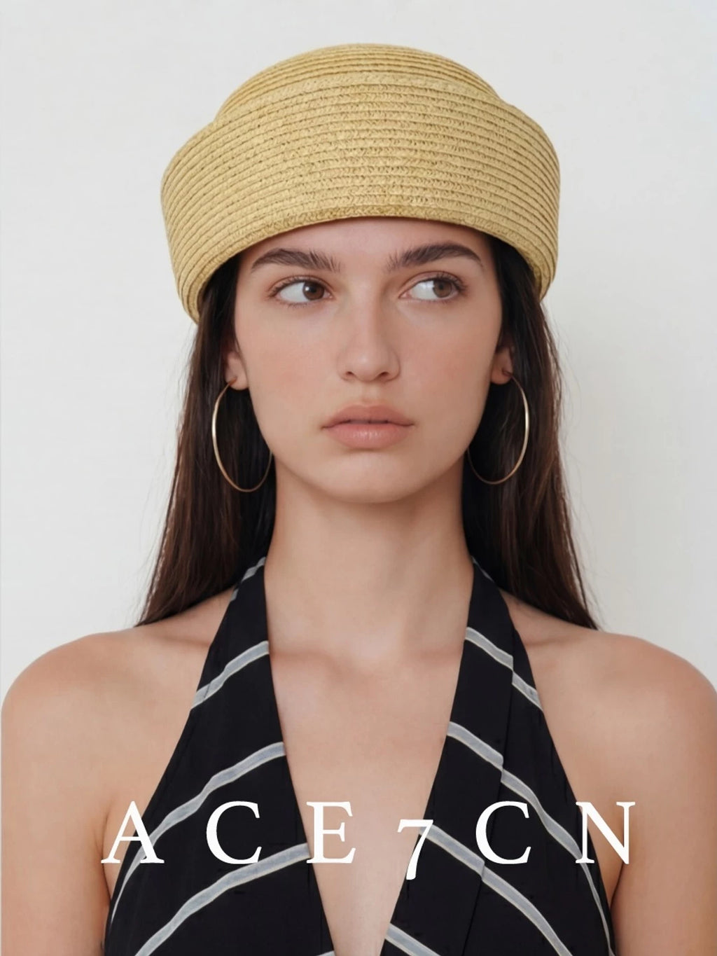 Yellow Brimless Straw Pillbox Hat — ACE7CN