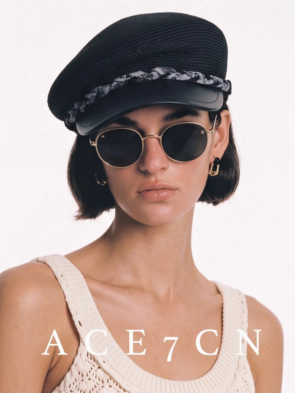 Braided-Cord Straw Newsboy Cap — ACE7CN
