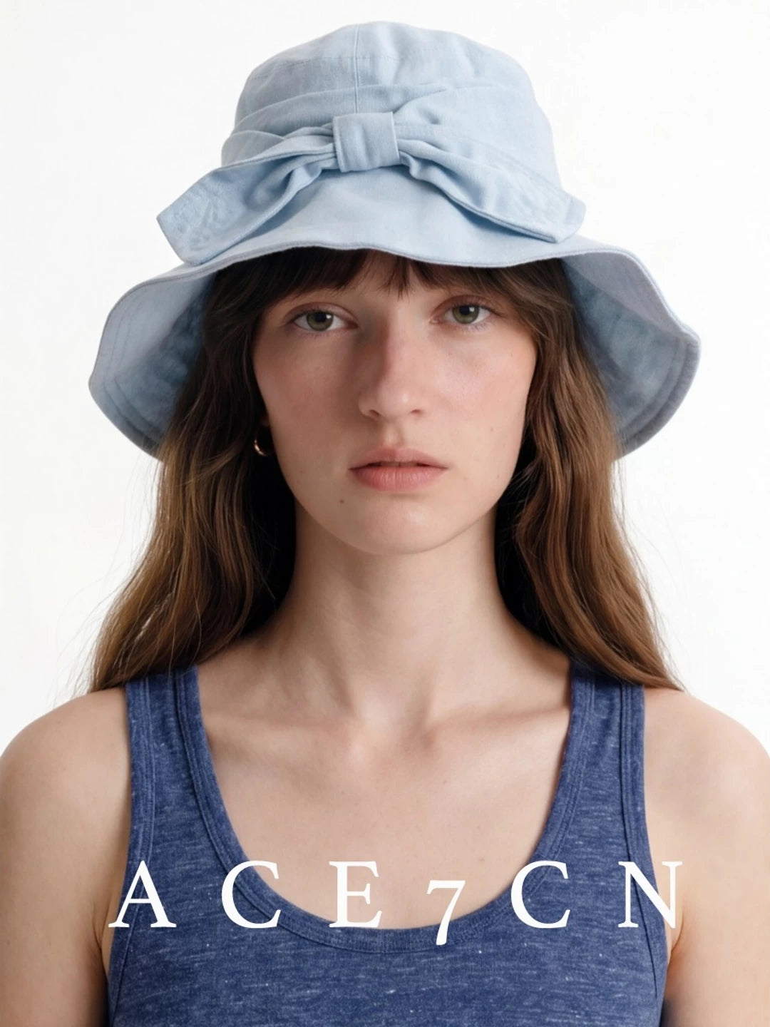 Bow-Detail Wide-Brim Linen Bucket Hat — ACE7CN
