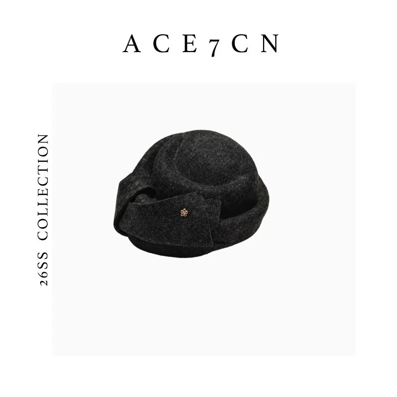 Bow-Detail Wool Pillbox Hat — ACE7CN