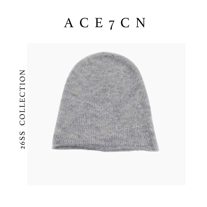 Safety-Pin Wool Knit Beanie — ACE7CN