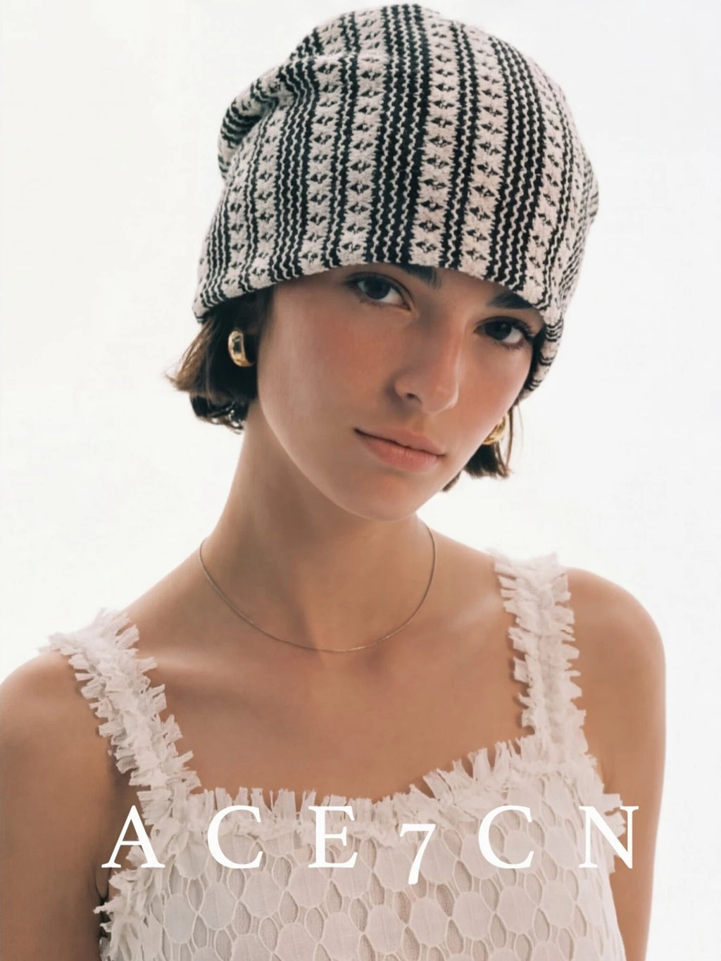Striped Openwork Knit Slouch Beanie — ACE7CN