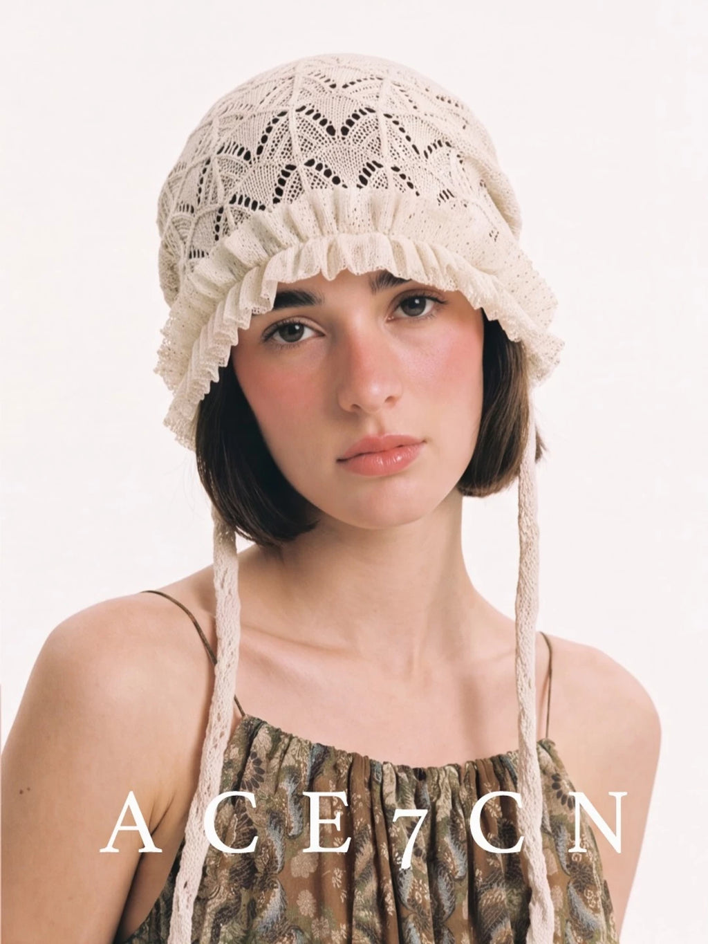Openwork Crochet Lace Head Scarf Hat — ACE7CN