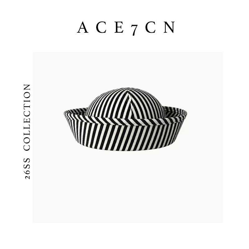 Striped Roll-Brim Sailor Pillbox Hat — ACE7CN