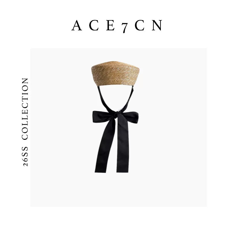 Tie-Strap Wheat-Straw Pillbox Hat — ACE7CN
