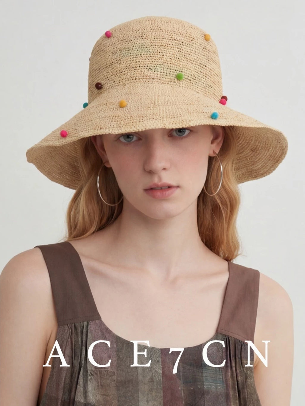 Foldable Multi-Dot Raffia Bucket Hat — ACE7CN