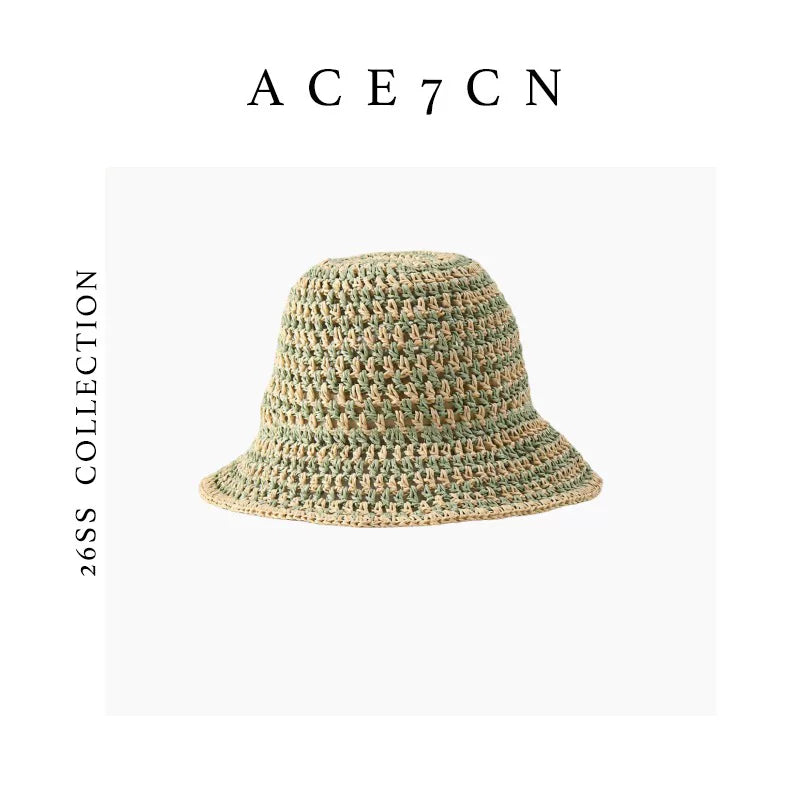 Breathable Openwork Straw Bucket Hat — ACE7CN