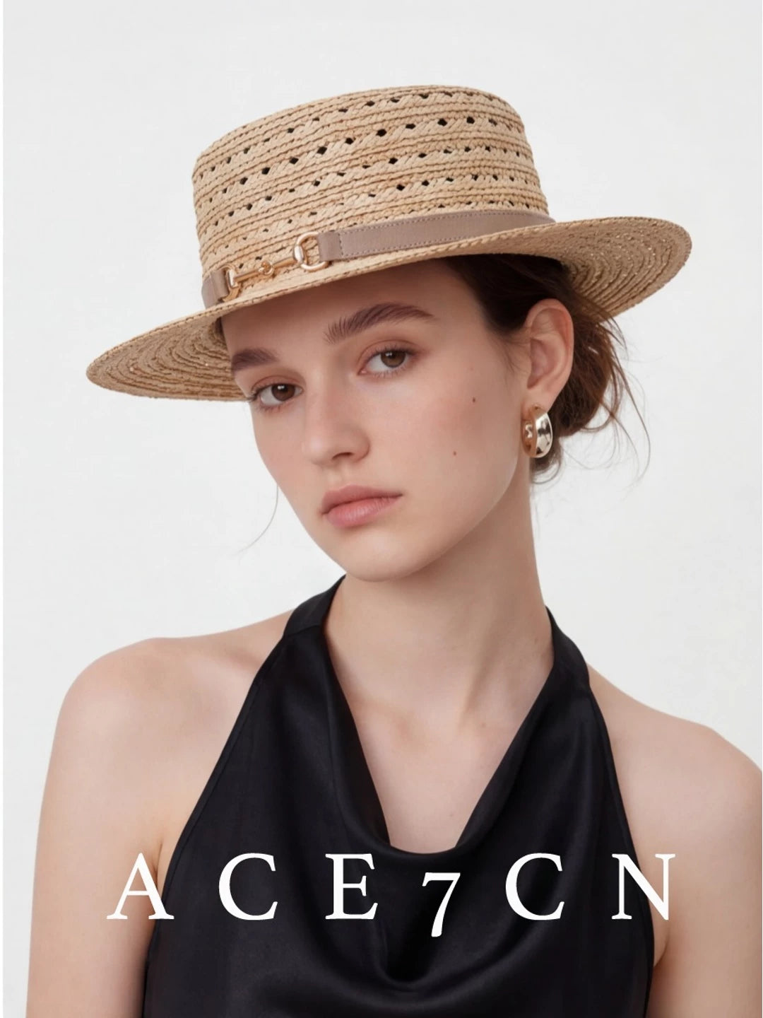 Openwork Wide-Brim Raffia Boater — ACE7CN