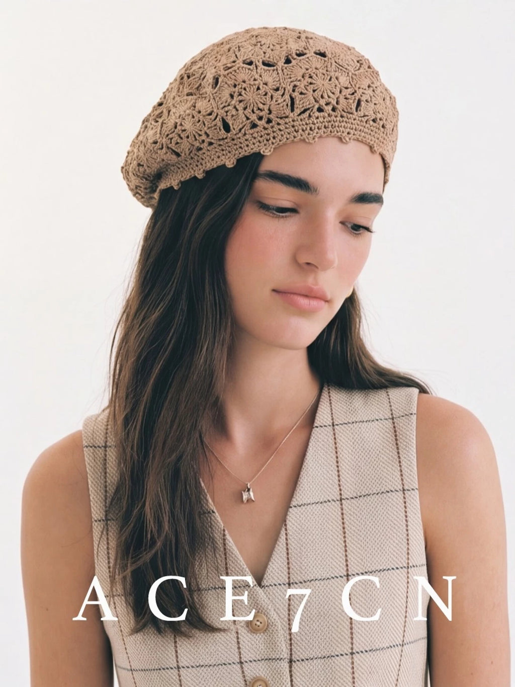 Openwork Crochet Cotton-Linen Beret — ACE7CN