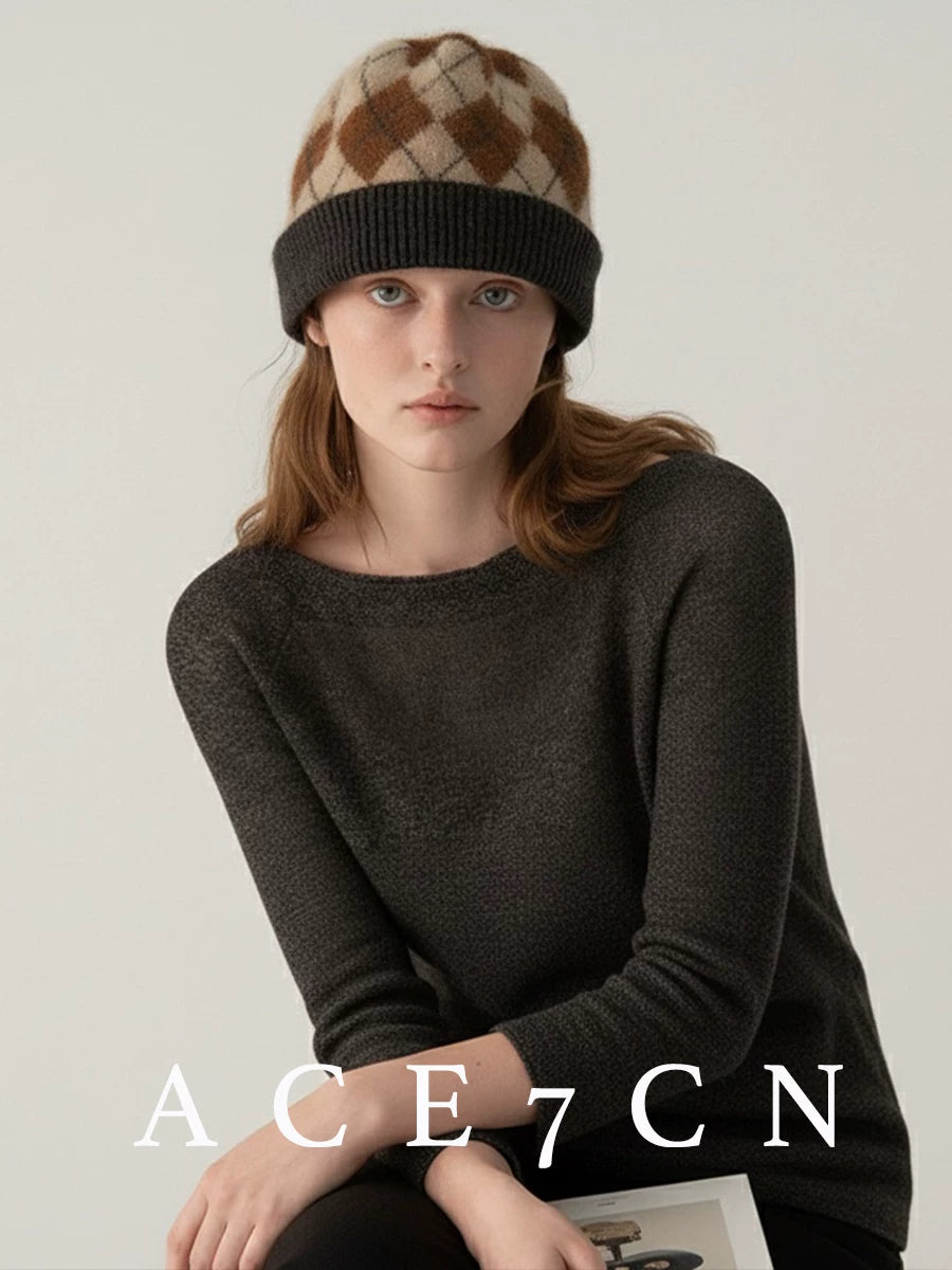 Yellow Argyle Cashmere Beanie — ACE7CN
