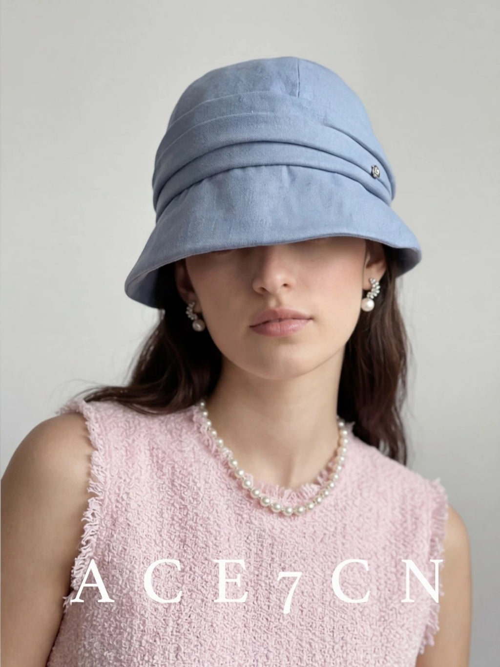 Pleated Wide-Brim Fabric Bucket Hat — ACE7CN