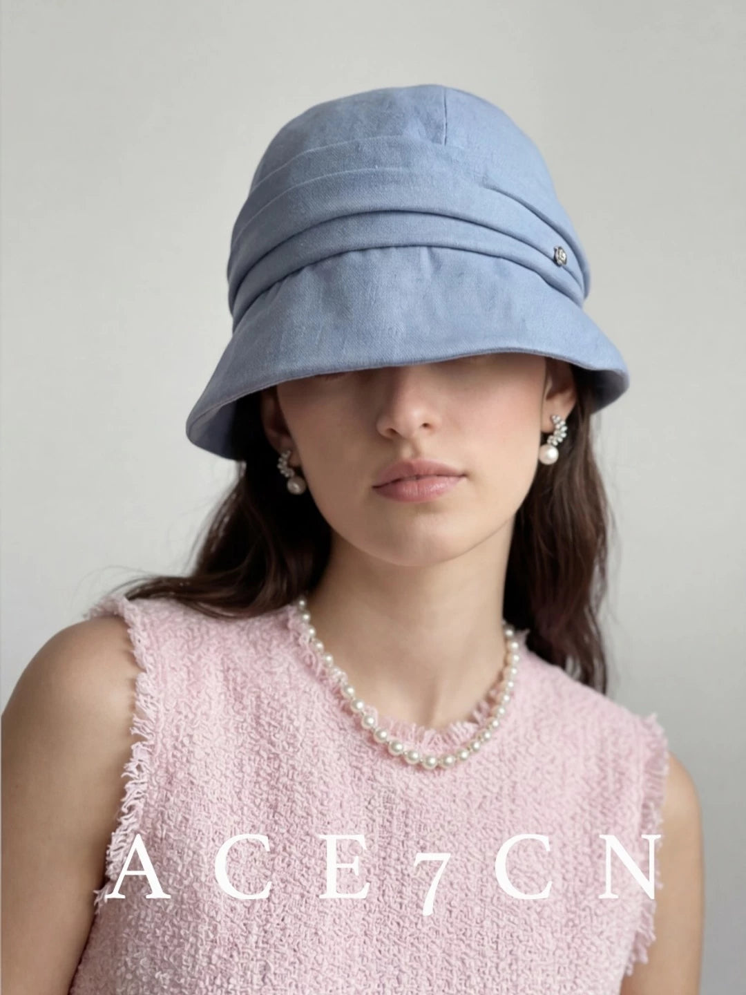 Pleated Wide-Brim Fabric Bucket Hat — ACE7CN