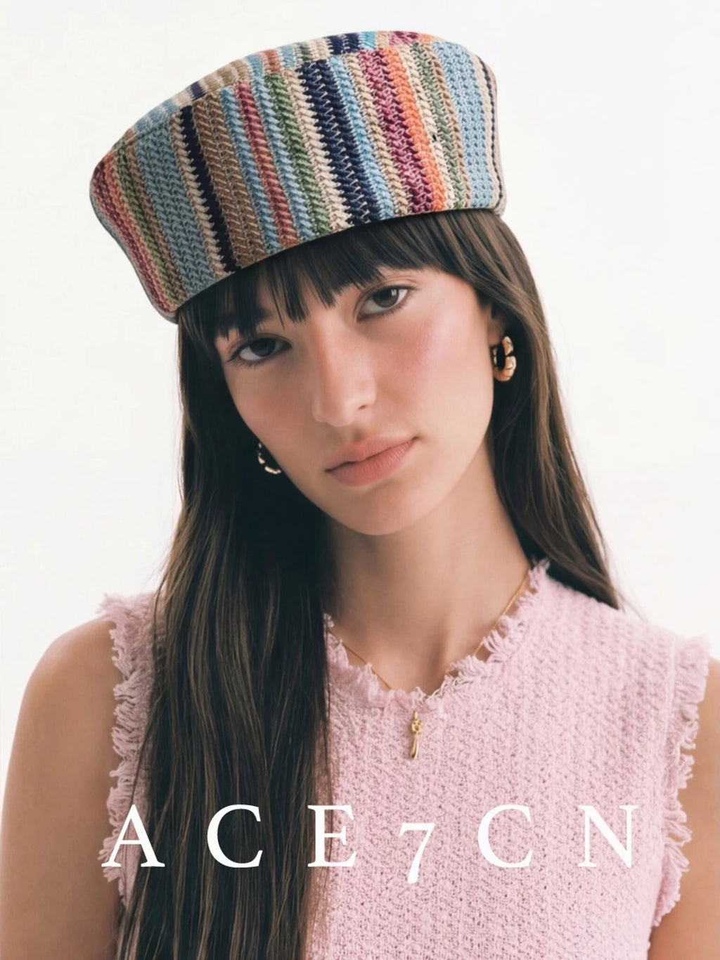 Striped Woven Pillbox Hat — ACE7CN