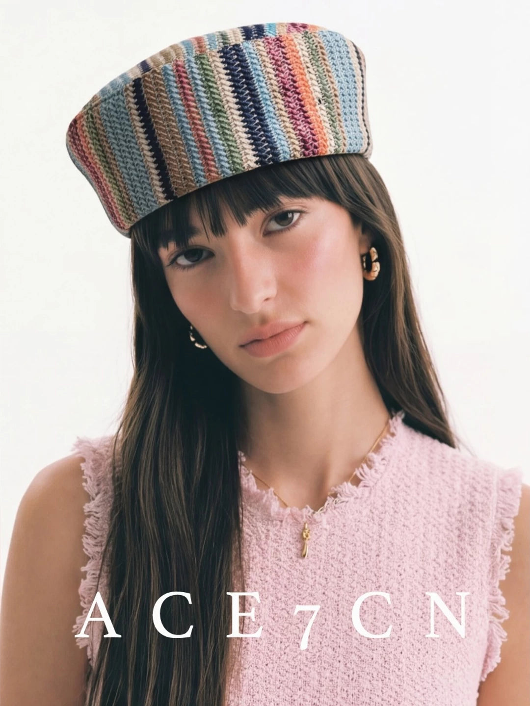 Striped Woven Pillbox Hat — ACE7CN