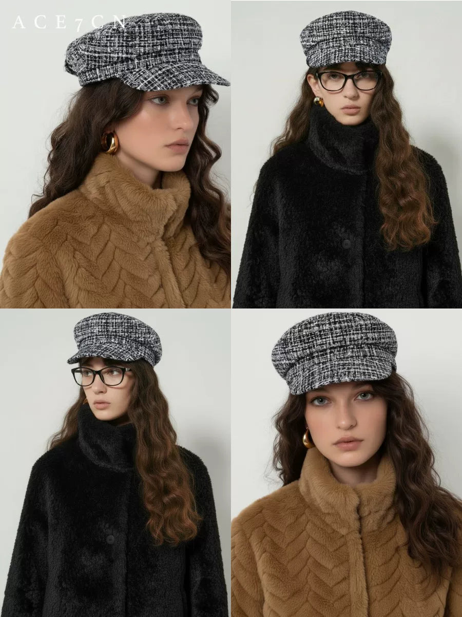 Plaid Tweed Flat-Top Newsboy Cap — ACE7CN