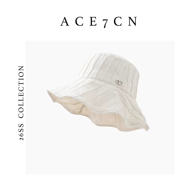Hand-Pleated Wave-Brim Bucket Hat — ACE7CN