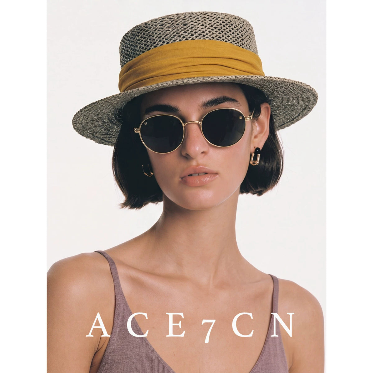Ribbon-Trim Seagrass Flat-Top Boater — ACE7CN