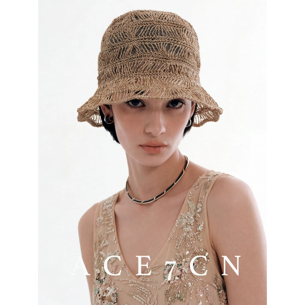Openwork Straw Bucket Hat — ACE7CN