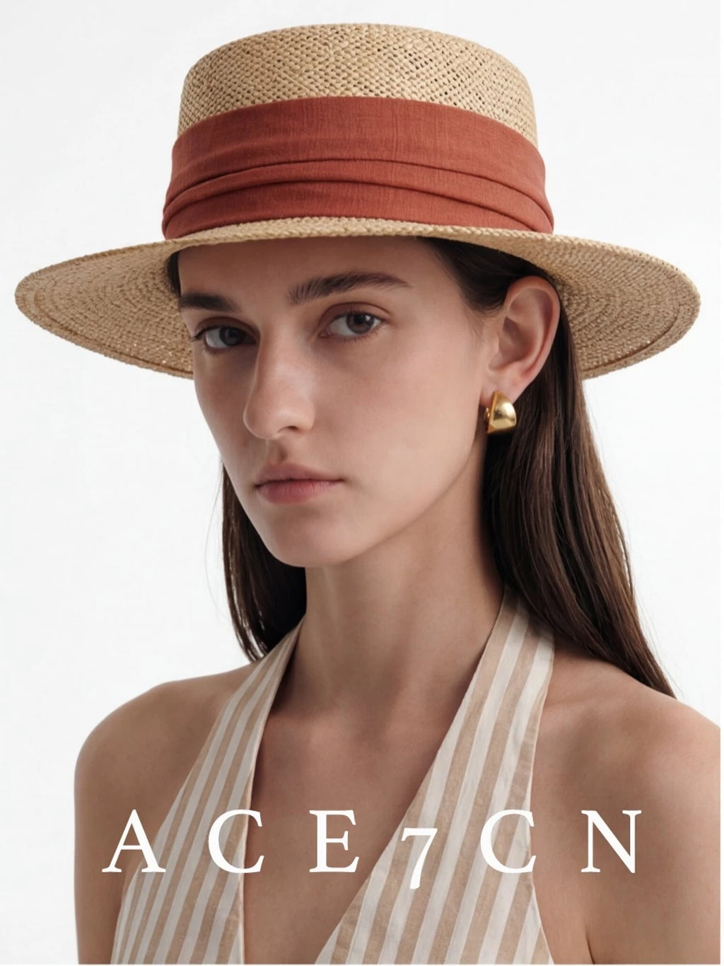 Cotton-Linen Ribbon Straw Fedora — ACE7CN