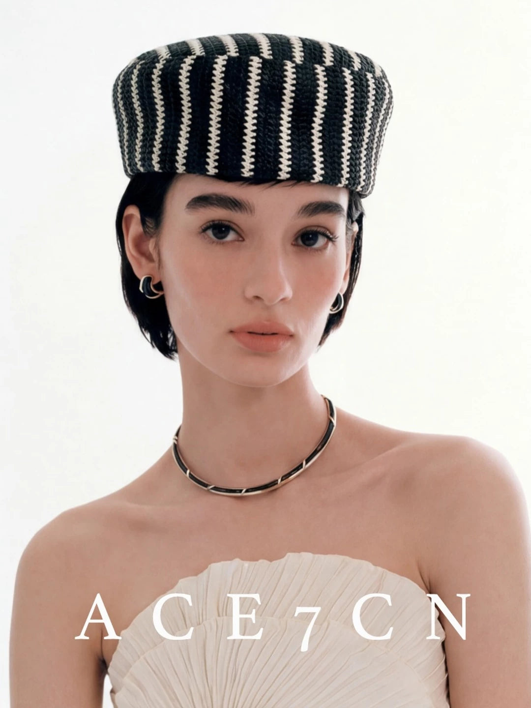Multicolor-Stripe Tweed Pillbox Hat — ACE7CN