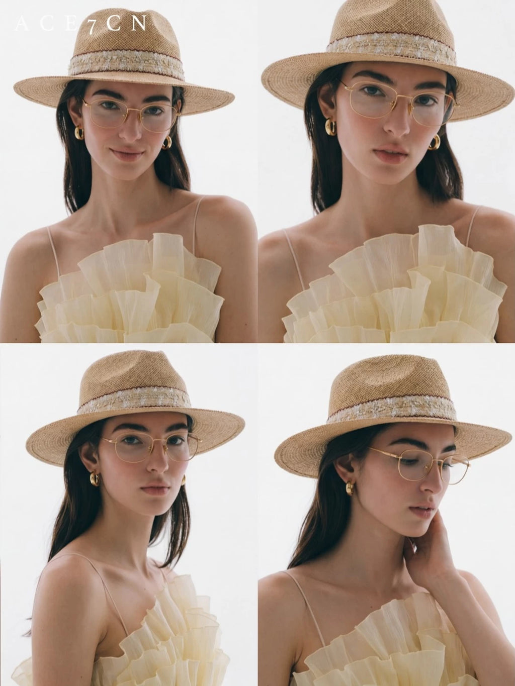 Hand-Woven Tweed-Effect Straw Fedora — ACE7CN