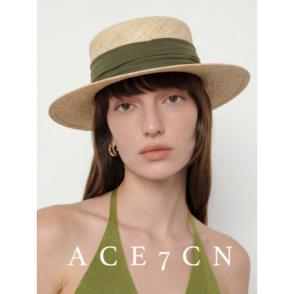 Cotton-Linen Ribbon Straw Fedora — ACE7CN