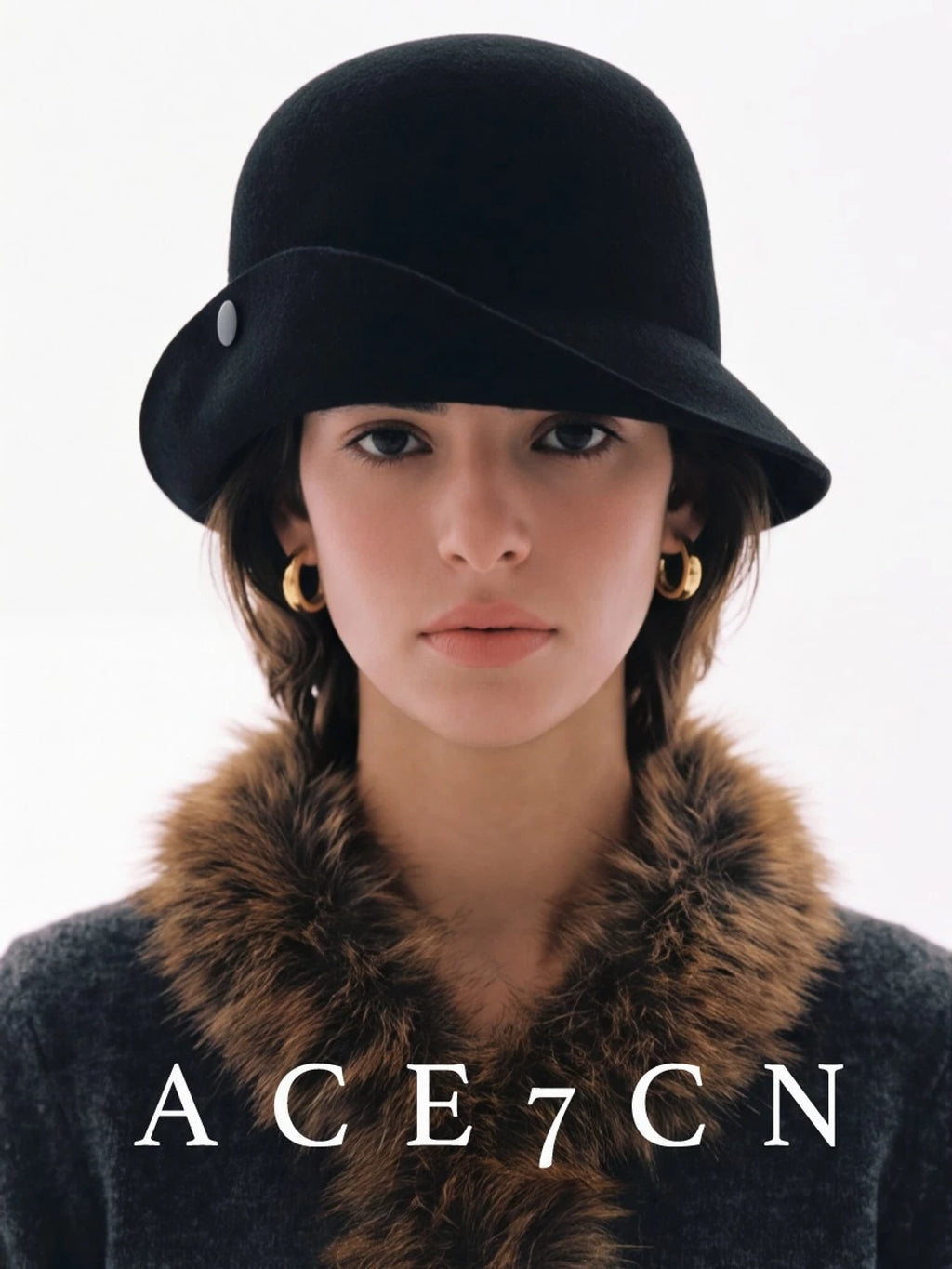 Turn-Up Wide-Brim Wool Dome Hat — ACE7CN