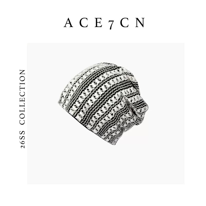 Striped Openwork Knit Slouch Beanie — ACE7CN