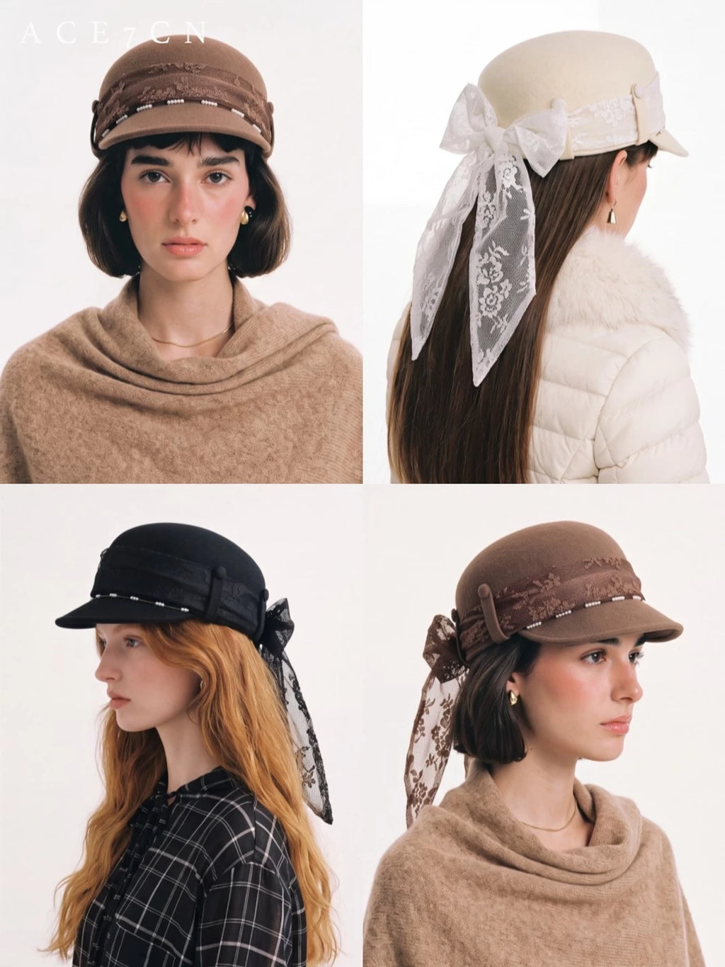 Japanese Niche 100 Wool Riding Hat Lace Bow