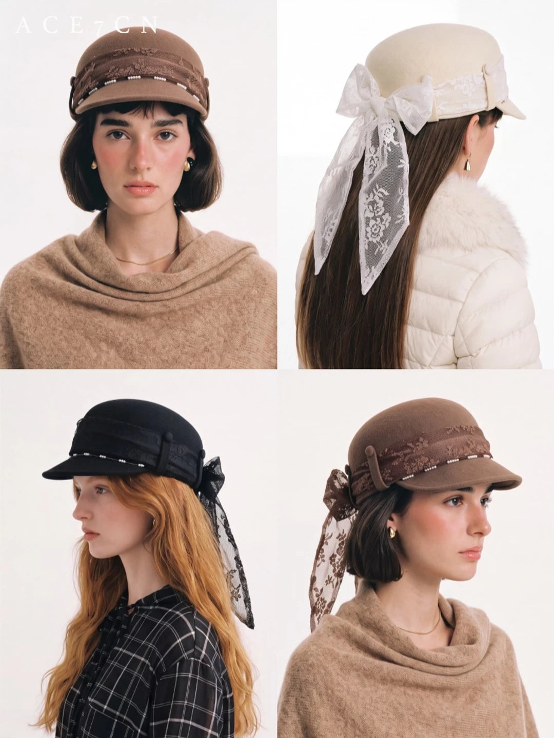 Japanese Niche 100 Wool Riding Hat Lace Bow