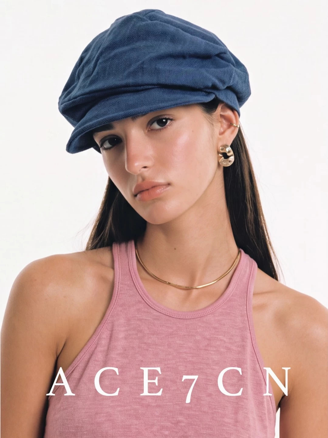 Hand-Pleated Denim Newsboy Cap — ACE7CN