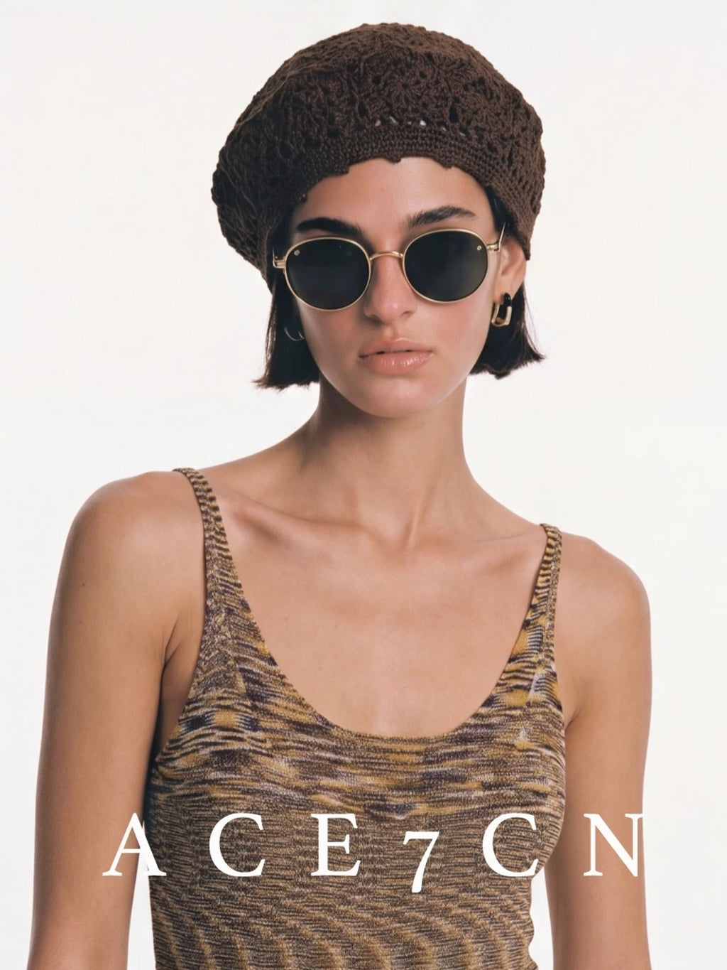 Openwork Crochet Cotton-Linen Beret — ACE7CN