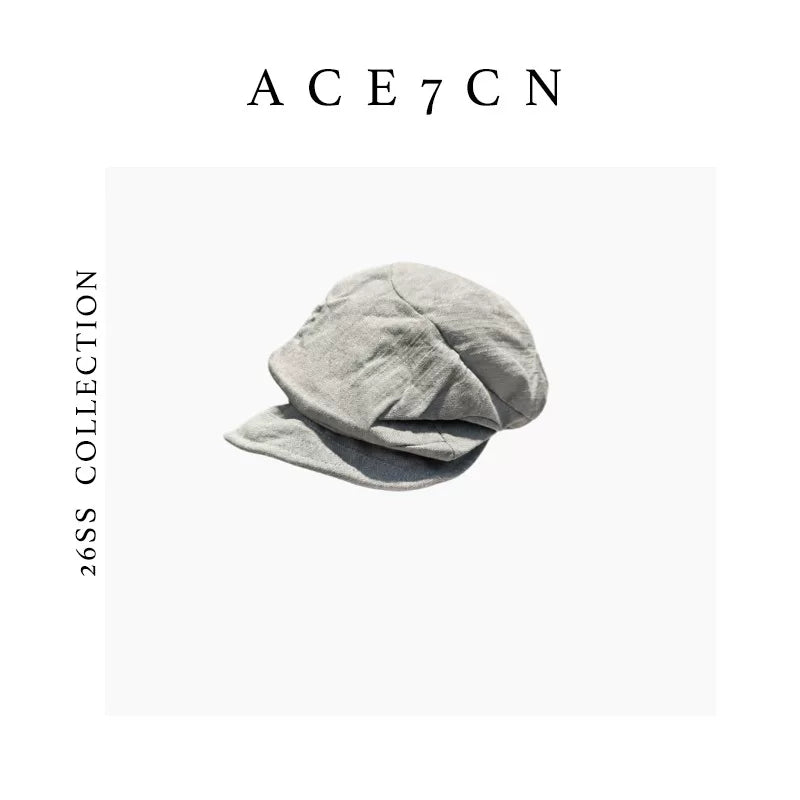 Hand-Pleated Denim Newsboy Cap — ACE7CN
