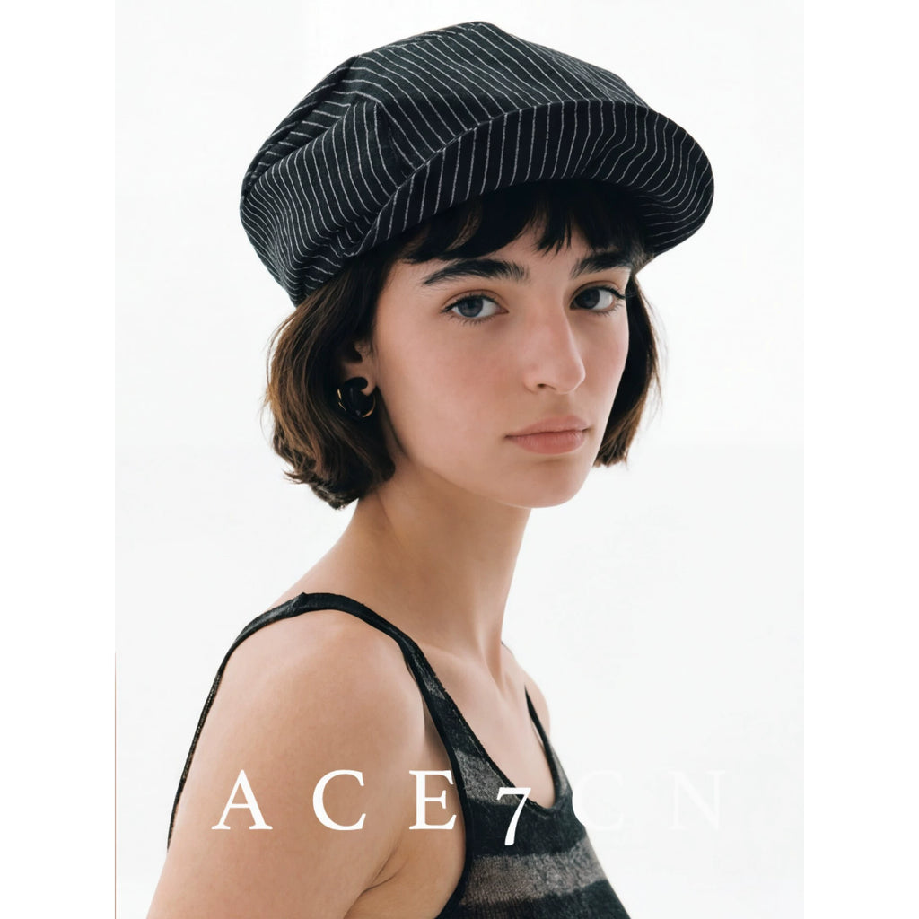 Striped Roll-Brim Cloud Newsboy Cap — ACE7CN