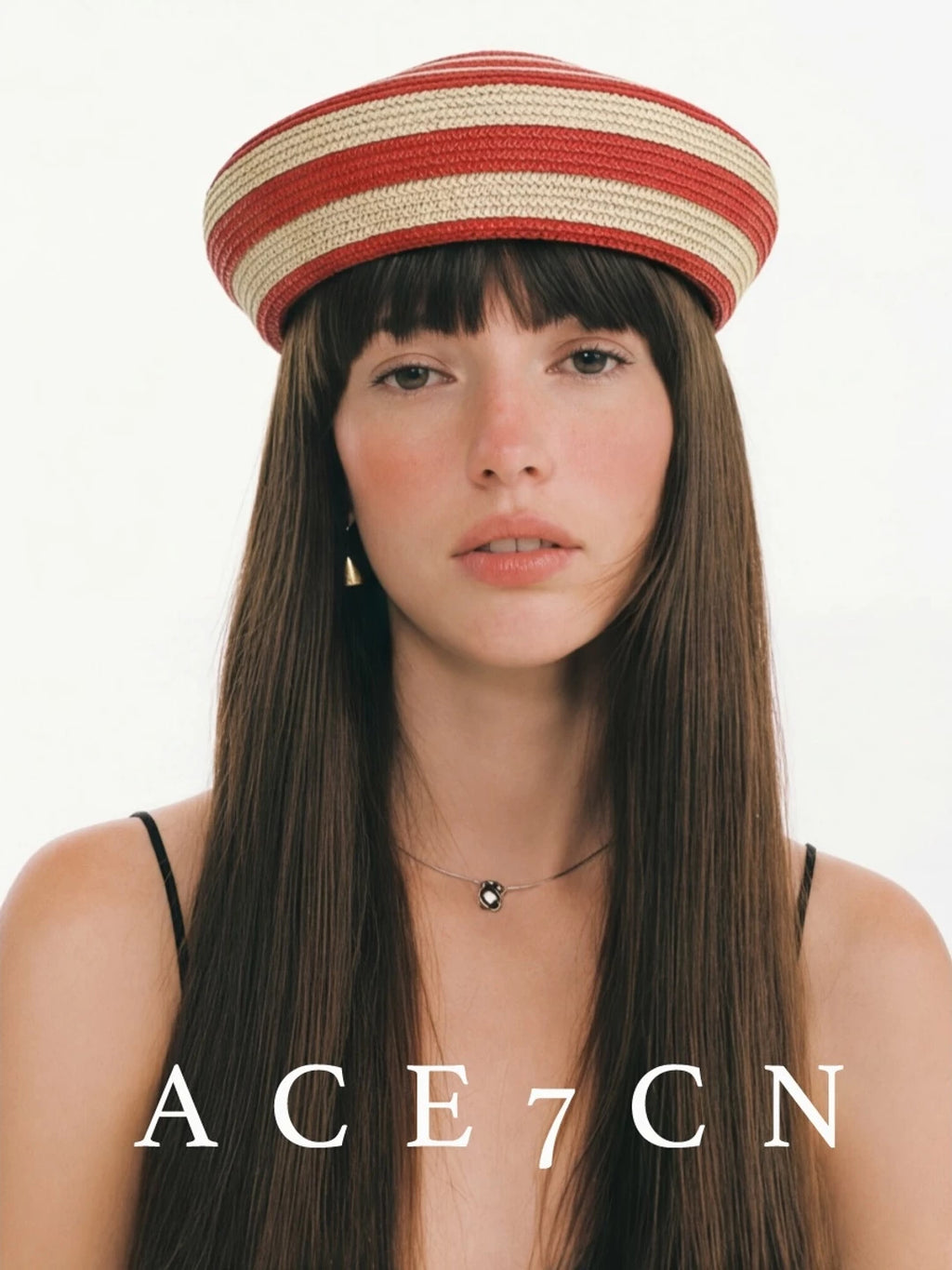 Striped Brimless Straw Pillbox Hat — ACE7CN