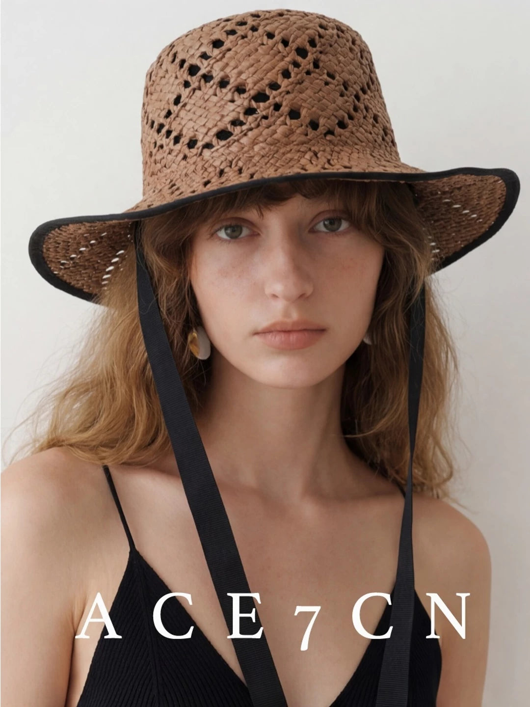 Openwork Tie-Strap Straw Fedora — ACE7CN
