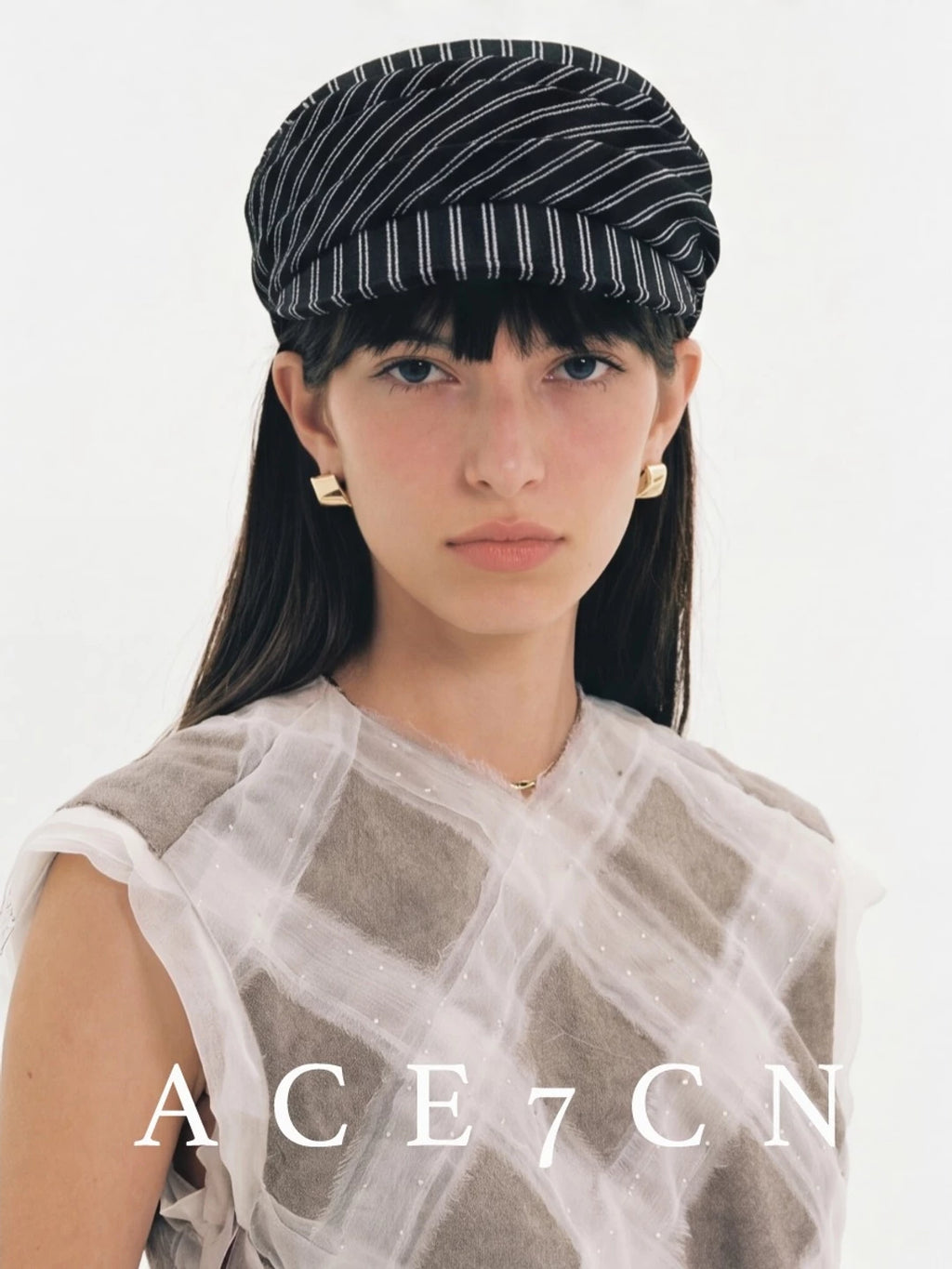 Pleated Striped Cotton-Linen Newsboy Cap — ACE7CN