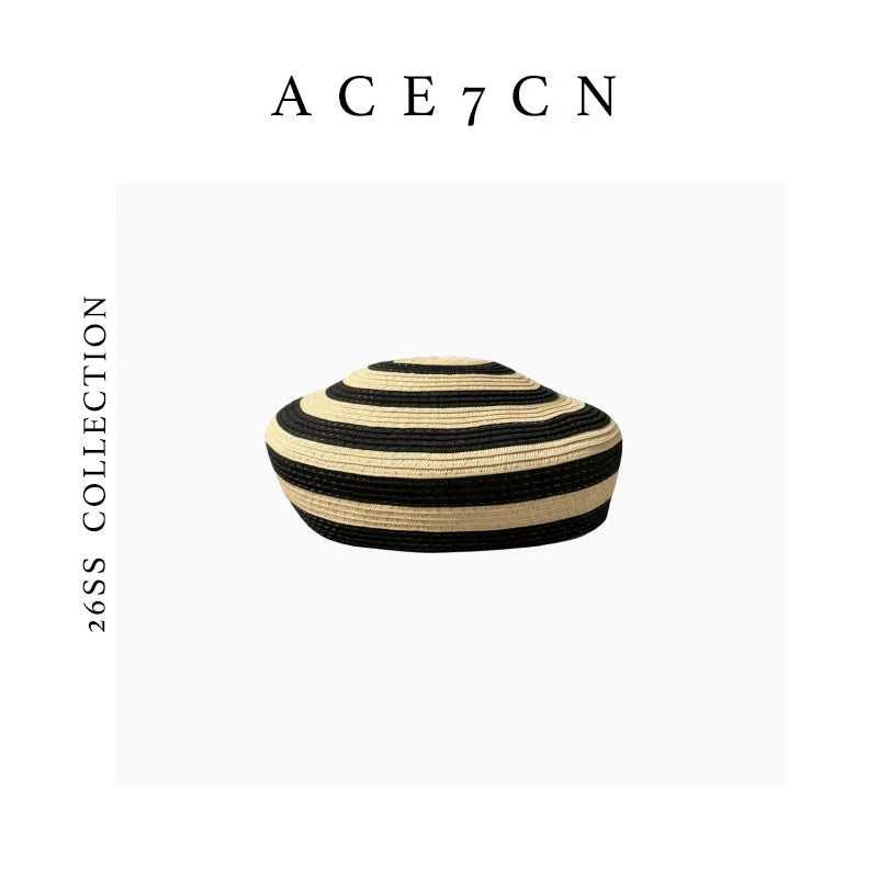 Domed Striped Straw Pillbox Hat — ACE7CN