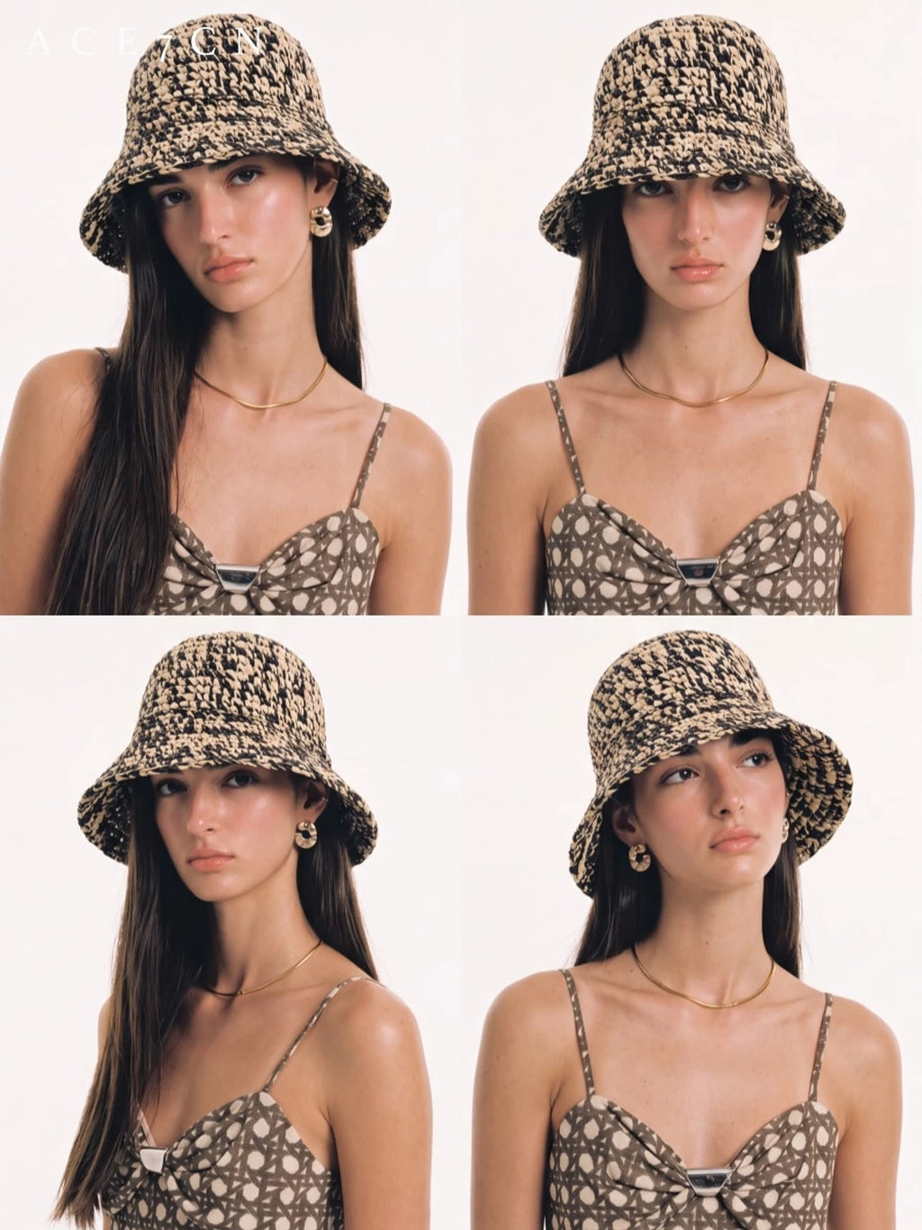 Two-Tone Hand-Woven Straw Bucket Hat — ACE7CN