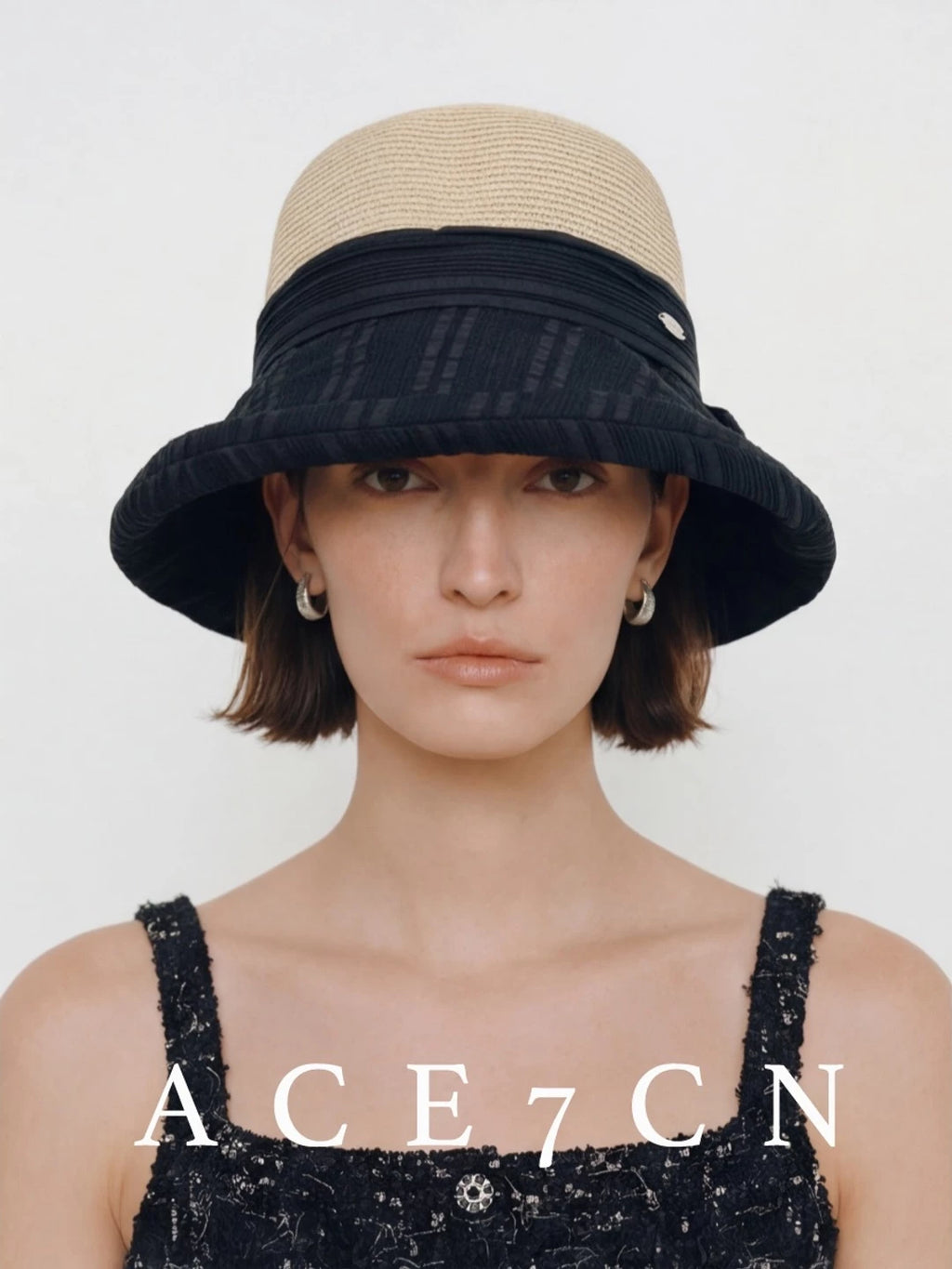 Split-Back Fabric-and-Straw Cloche — ACE7CN