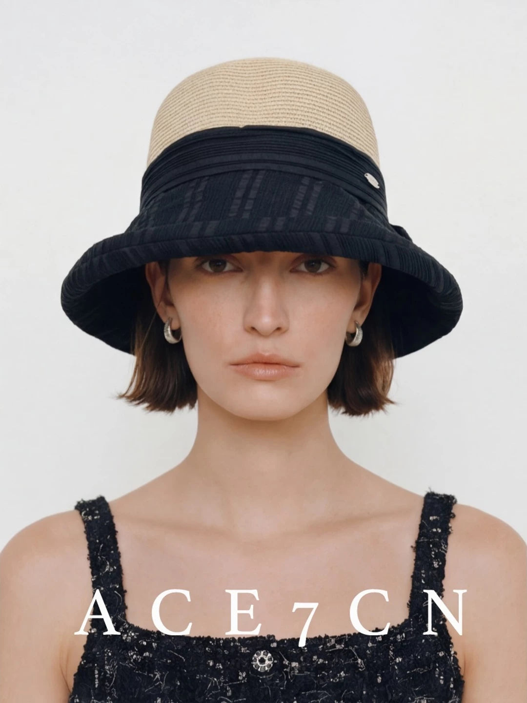 Split-Back Fabric-and-Straw Cloche — ACE7CN