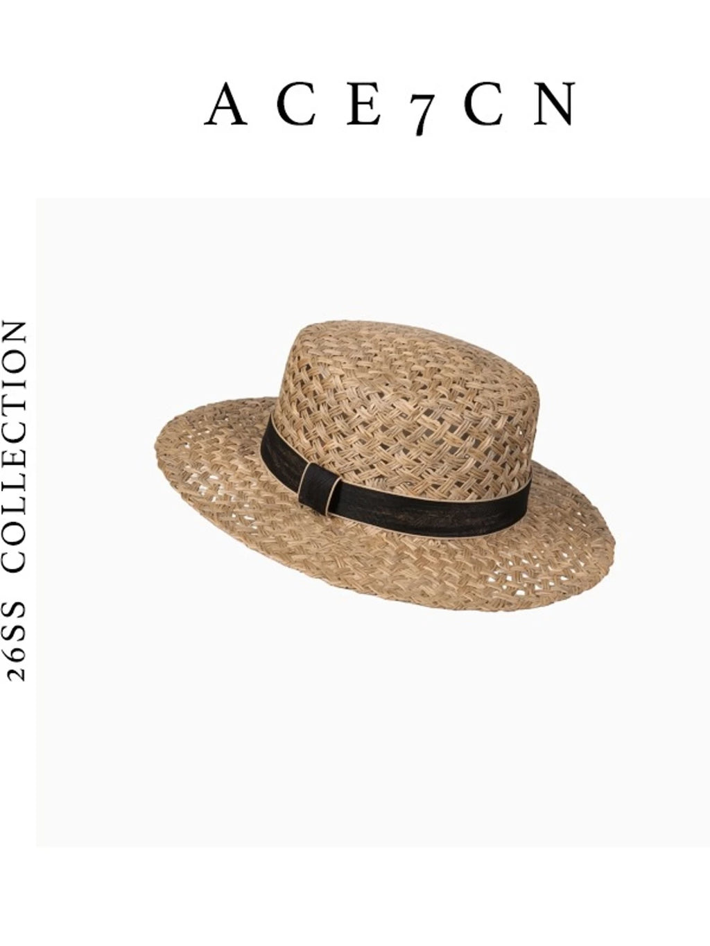 Openwork Flat-Brim Seagrass Fedora — ACE7CN
