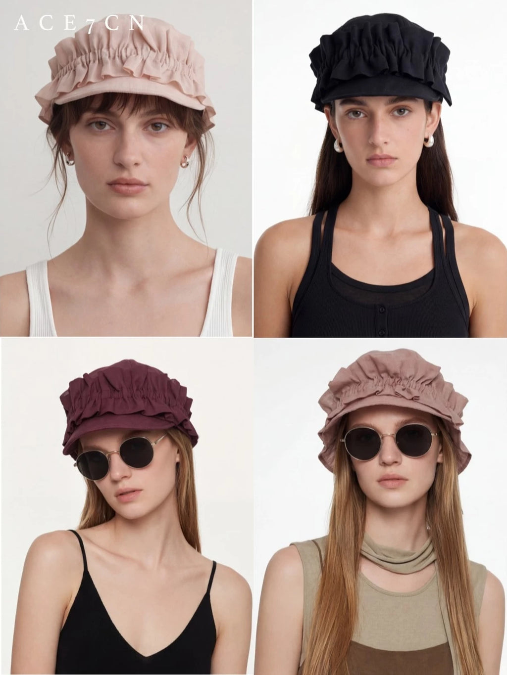 Hand-Pinched Floral Short-Brim Hat — ACE7CN