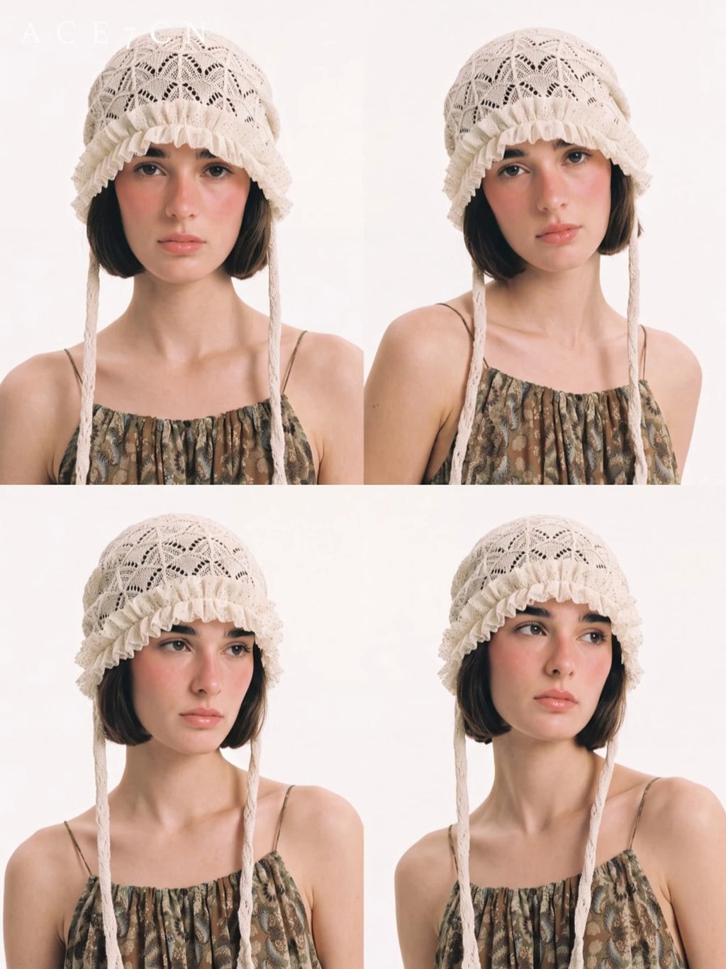 Openwork Crochet Lace Head Scarf Hat — ACE7CN
