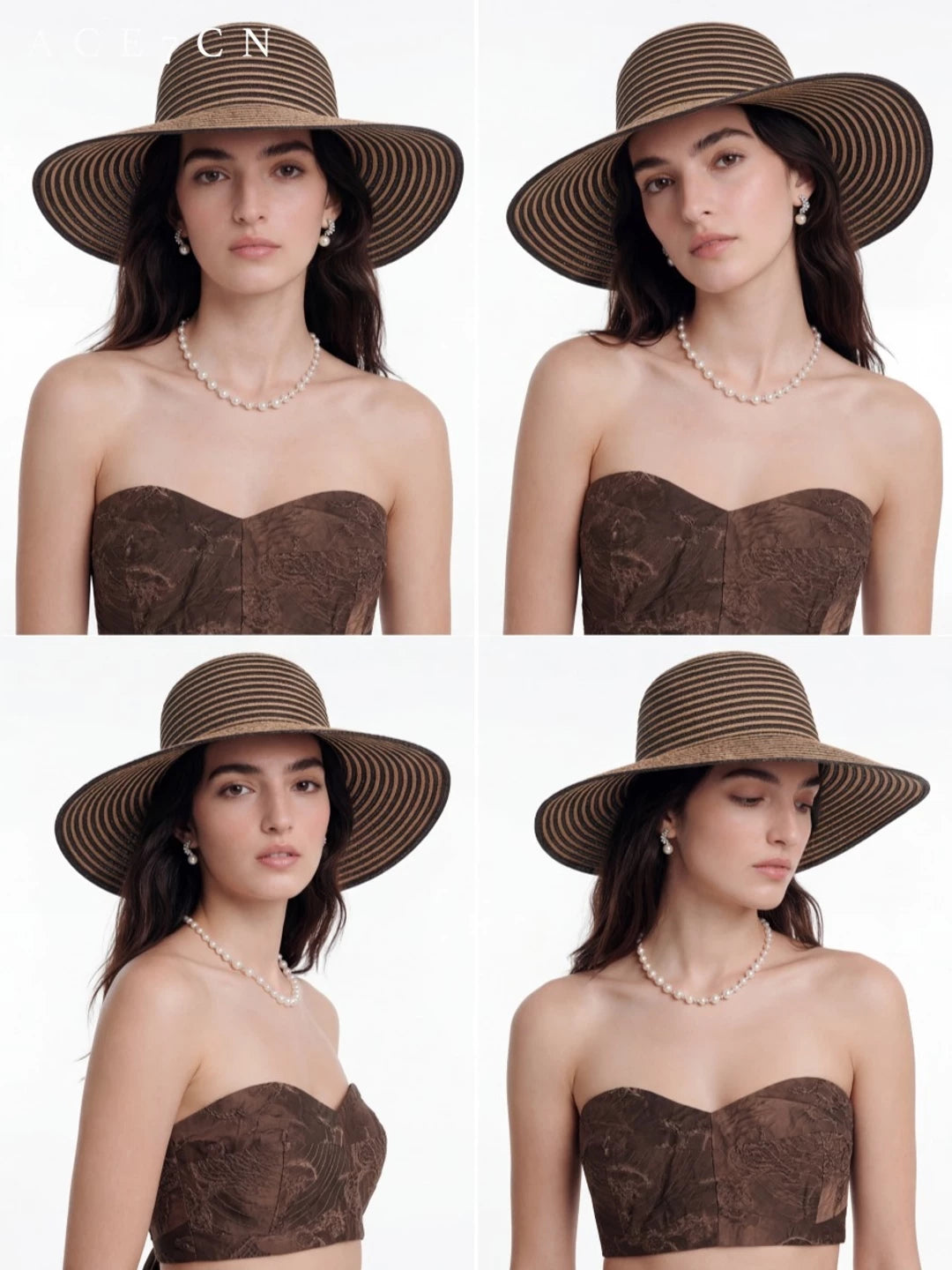 Striped Dome-Crown Straw Hat — ACE7CN