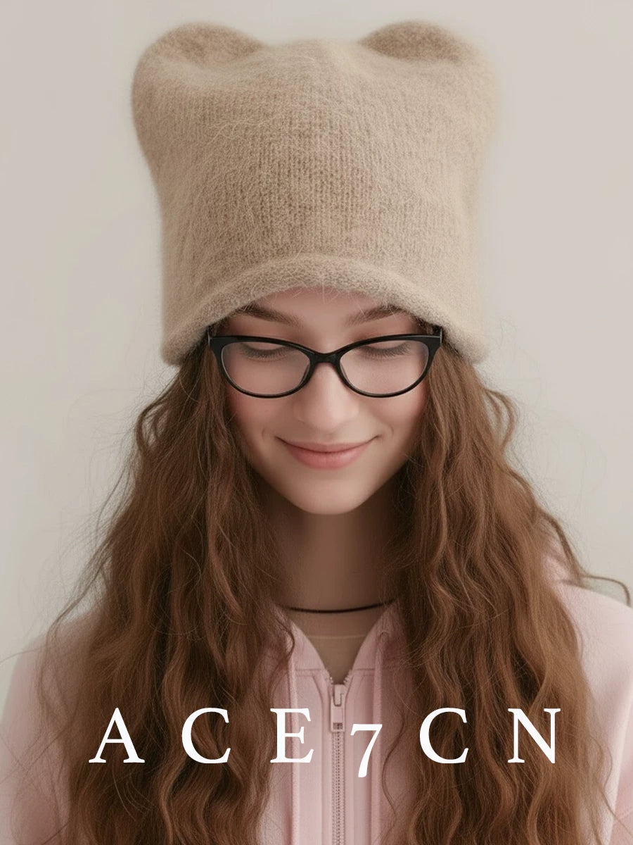 Earth-Tone Cat-Ear Angora Ear-Flap Beanie — ACE7CN