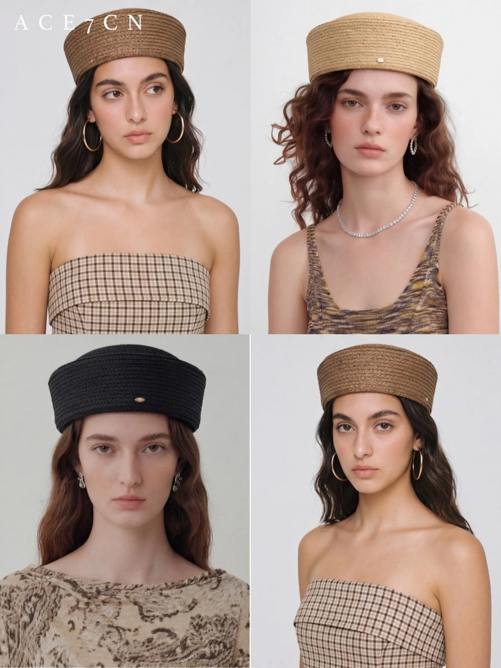 Round-Crown Raffia Pillbox Hat — ACE7CN